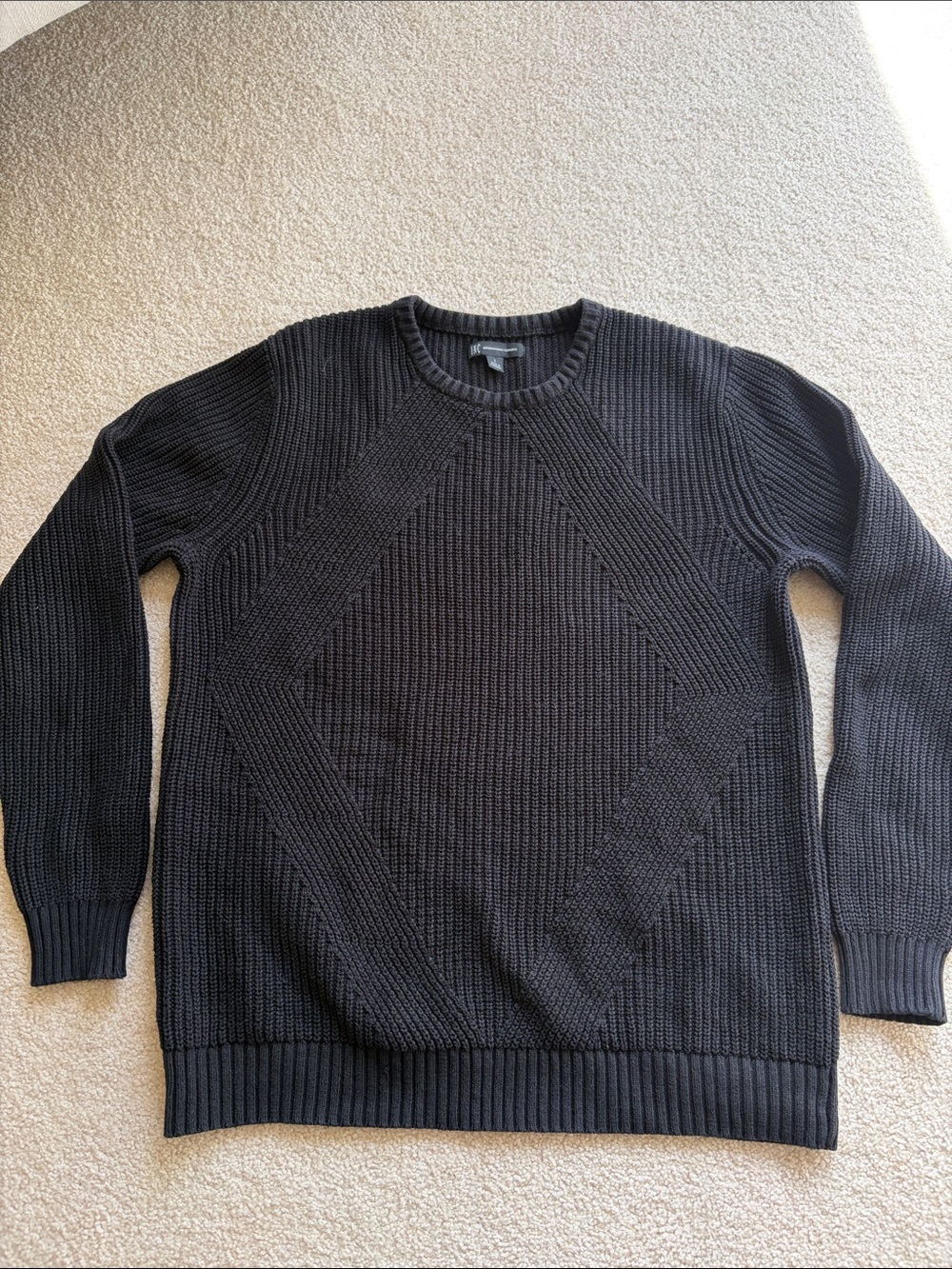 Men's Black Textured Crewneck Sweater INC